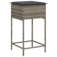 vidaXL Garten-Barhocker mit Kissen 2 Stk. Grau Poly Rattan