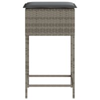 vidaXL Garten-Barhocker mit Kissen 2 Stk. Grau Poly Rattan