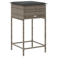 vidaXL Garten-Barhocker mit Kissen 2 Stk. Grau Poly Rattan