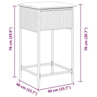 vidaXL Garten-Barhocker mit Kissen 2 Stk. Grau Poly Rattan