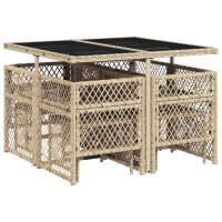 vidaXL 9-tlg. Garten-Essgruppe mit Kissen Beige Poly Rattan