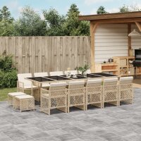 vidaXL 15-tlg. Garten-Essgruppe mit Kissen Beige Poly Rattan