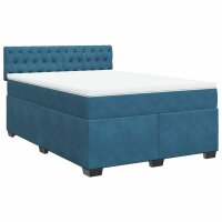 vidaXL Boxspringbett mit Matratze Blau 140x200 cm Samt