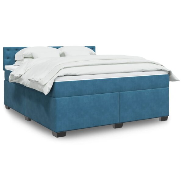 vidaXL Boxspringbett mit Matratze Blau 180x200 cm Samt