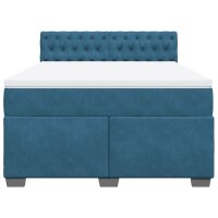 vidaXL Boxspringbett mit Matratze Blau 140x190 cm Samt