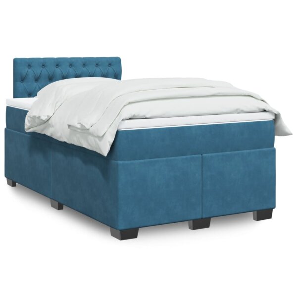 vidaXL Boxspringbett mit Matratze Blau 120x200 cm Samt