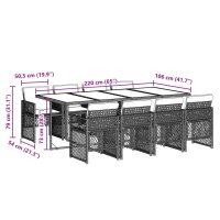 vidaXL 9-tlg. Garten-Essgruppe mit Kissen Grau Poly Rattan