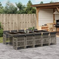 vidaXL 11-tlg. Garten-Essgruppe mit Kissen Grau Poly Rattan