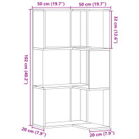 vidaXL Eck-B&uuml;cherregal 3 B&ouml;den Grau Sonoma 50x50x102 cm Holzwerkstoff