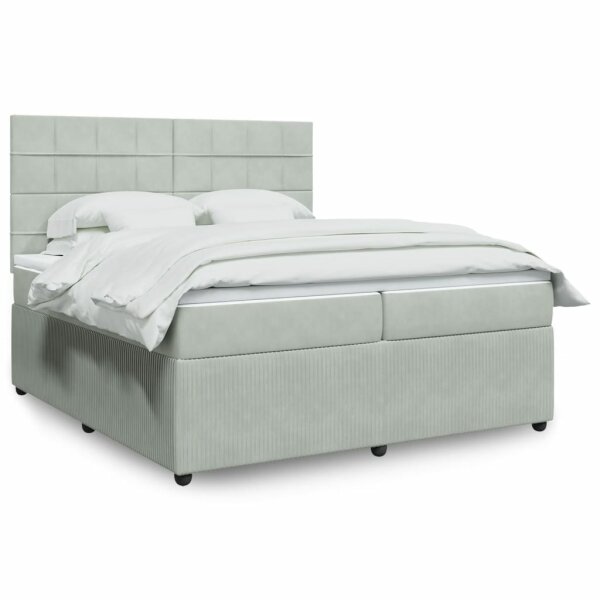 vidaXL Boxspringbett mit Matratze Hellgrau 200x200 cm Samt