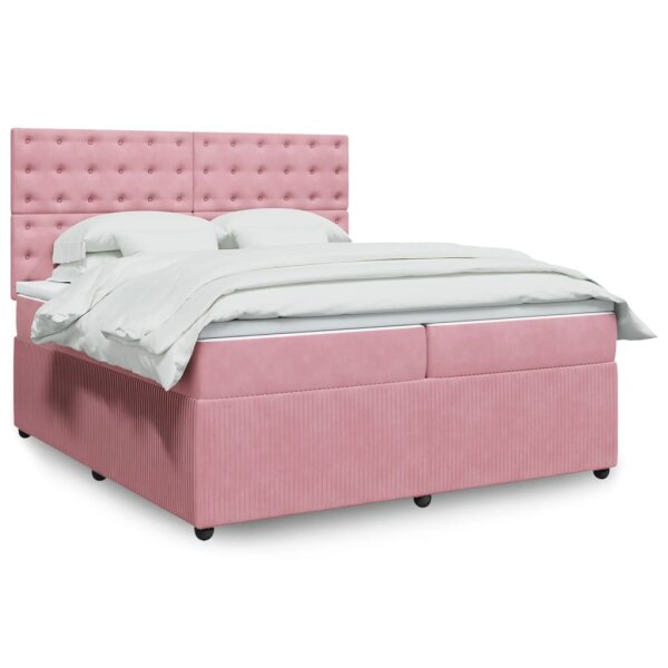 vidaXL Boxspringbett mit Matratze Rosa 200x200 cm Samt