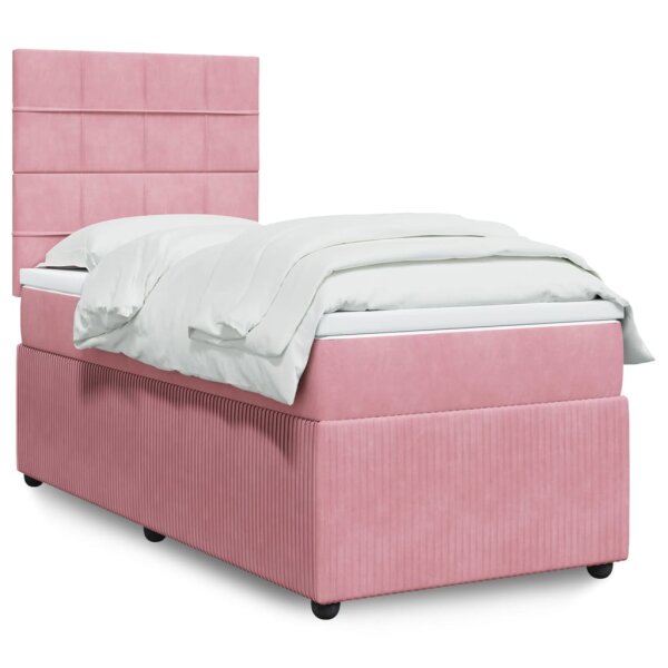 vidaXL Boxspringbett mit Matratze Rosa 100x200 cm Samt