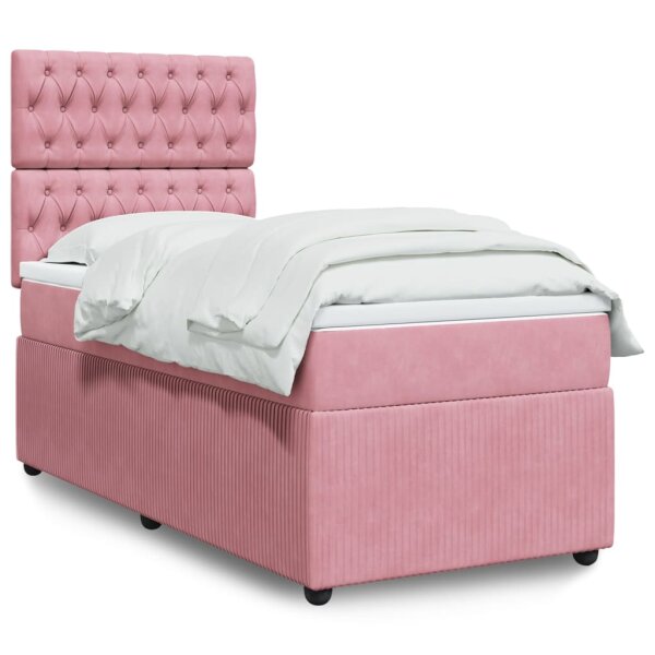 vidaXL Boxspringbett mit Matratze Rosa 100x200 cm Samt