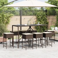 vidaXL 9-tlg. Gartenbar-Set mit Kissen Braun Poly Rattan