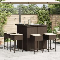 vidaXL 5-tlg. Gartenbar-Set mit Kissen Braun Poly Rattan