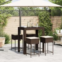 vidaXL 5-tlg. Gartenbar-Set mit Kissen Braun Poly Rattan