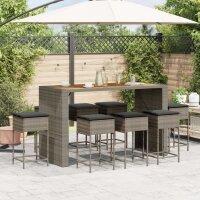 vidaXL 9-tlg. Gartenbar-Set mit Kissen Grau Poly Rattan