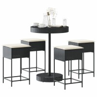 vidaXL 5-tlg. Gartenbar-Set mit Kissen Schwarz Poly Rattan