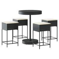 vidaXL 5-tlg. Gartenbar-Set mit Kissen Schwarz Poly Rattan