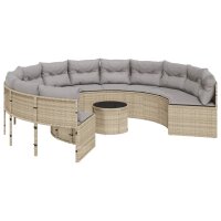 vidaXL Gartensofa mit Tisch und Kissen Rund Beige Poly-Rattan