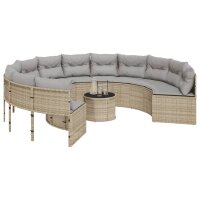 vidaXL Gartensofa mit Tisch und Kissen Rund Beige Poly-Rattan