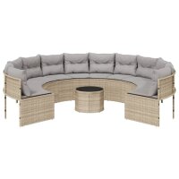 vidaXL Gartensofa mit Tisch und Kissen Rund Beige Poly-Rattan