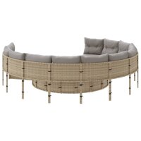 vidaXL Gartensofa mit Tisch und Kissen Rund Beige Poly-Rattan