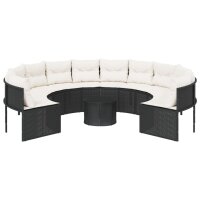 vidaXL Gartensofa mit Tisch und Kissen Rund Schwarz Poly-Rattan