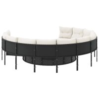 vidaXL Gartensofa mit Tisch und Kissen Rund Schwarz Poly-Rattan