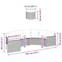 vidaXL Gartensofa mit Tisch und Kissen Halbrund Beige Poly-Rattan