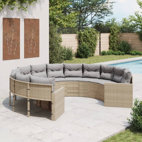 vidaXL Gartensofa mit Kissen Rund Beige Poly-Rattan