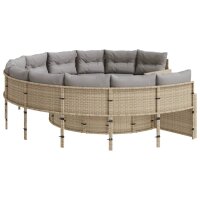 vidaXL Gartensofa mit Kissen Rund Beige Poly-Rattan