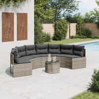 vidaXL Gartensofa mit Tisch und Kissen Halbrund Grau Poly...