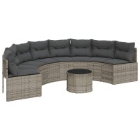 vidaXL Gartensofa mit Tisch und Kissen Halbrund Grau Poly...