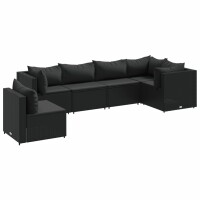 vidaXL 6-tlg. Garten-Lounge-Set mit Kissen Schwarz Poly Rattan