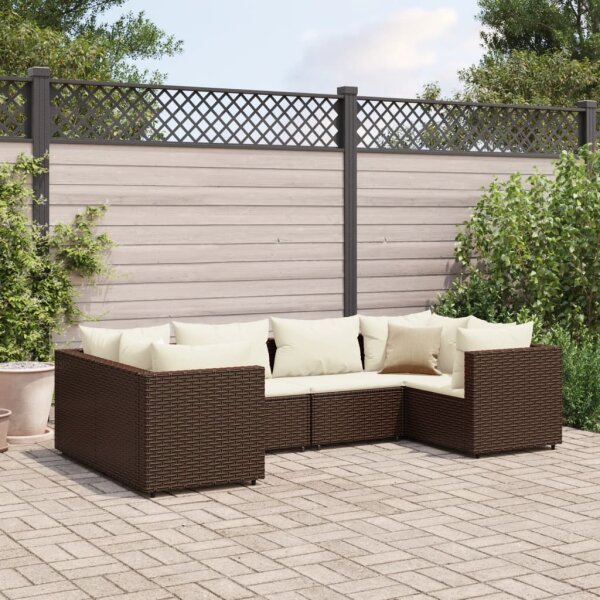 vidaXL 6-tlg. Garten-Lounge-Set mit Kissen Braun Poly Rattan