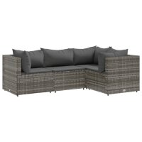 vidaXL 4-tlg. Garten-Lounge-Set mit Kissen Grau Poly Rattan