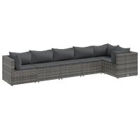 vidaXL 6-tlg. Garten-Lounge-Set mit Kissen Grau Poly Rattan