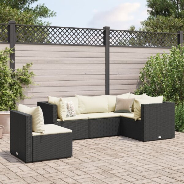 vidaXL 5-tlg. Garten-Lounge-Set mit Kissen Schwarz Poly Rattan