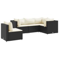 vidaXL 5-tlg. Garten-Lounge-Set mit Kissen Schwarz Poly...