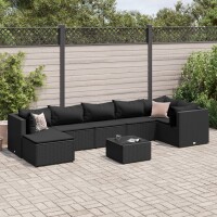 vidaXL 8-tlg. Garten-Lounge-Set mit Kissen Schwarz Poly Rattan