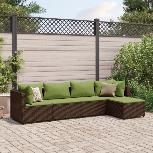 vidaXL 5-tlg. Garten-Lounge-Set mit Kissen Braun Poly Rattan