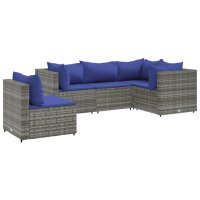 vidaXL 5-tlg. Garten-Lounge-Set mit Kissen Grau Poly Rattan