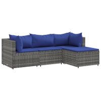 vidaXL 4-tlg. Garten-Lounge-Set mit Kissen Grau Poly Rattan