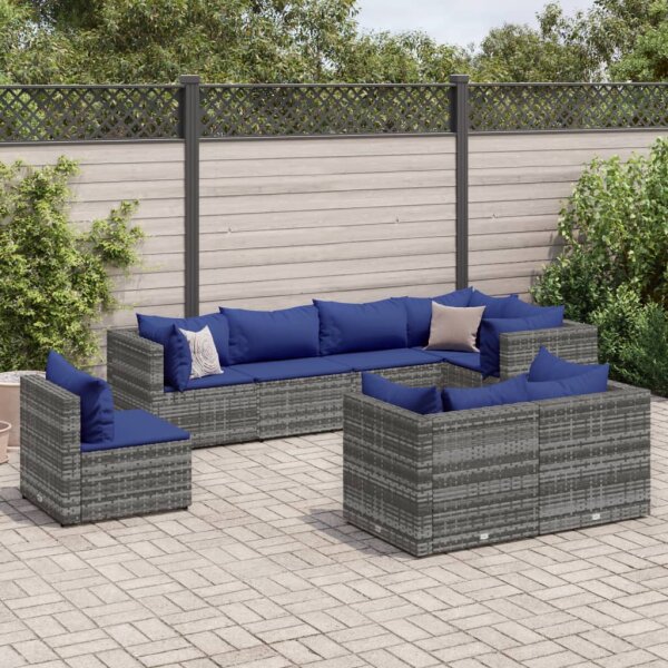 vidaXL 8-tlg. Garten-Lounge-Set mit Kissen Grau Poly Rattan