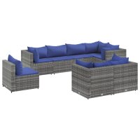 vidaXL 8-tlg. Garten-Lounge-Set mit Kissen Grau Poly Rattan