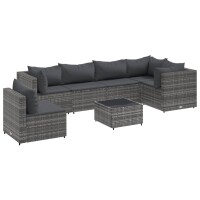 vidaXL 7-tlg. Garten-Lounge-Set mit Kissen Grau Poly Rattan