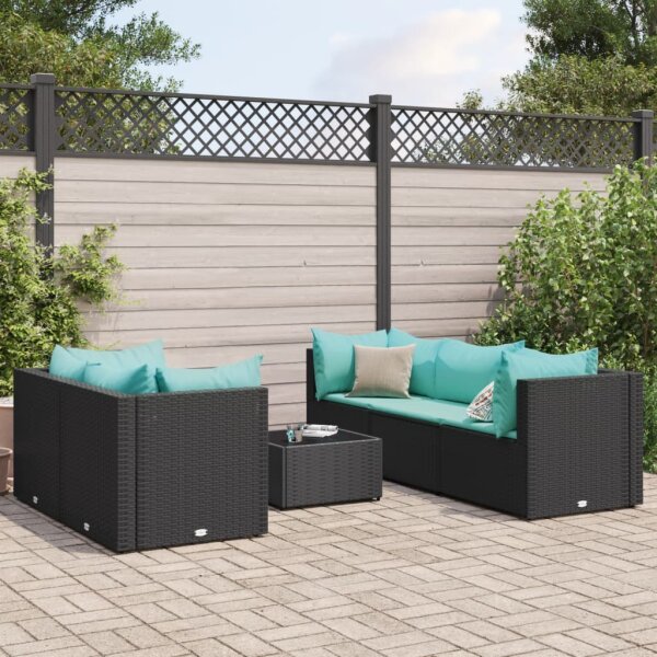 vidaXL 6-tlg. Garten-Lounge-Set mit Kissen Schwarz Poly Rattan