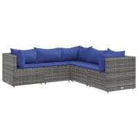 vidaXL 5-tlg. Garten-Lounge-Set mit Kissen Grau Poly Rattan