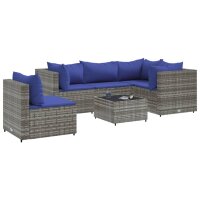 vidaXL 6-tlg. Garten-Lounge-Set mit Kissen Grau Poly Rattan